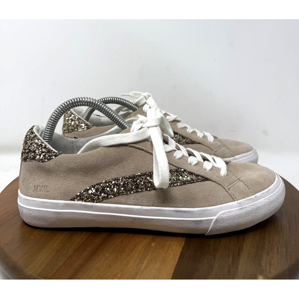 Madewell Shoes Womens Beige Gold Glitter Low Top Lace Up Casual Sneakers Size 7